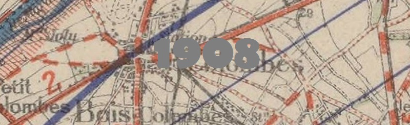 Carte routière de la ville de Colombes en 1908.