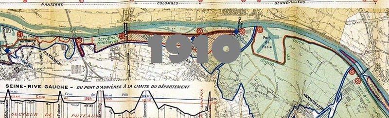 Carte des inondations de la Seine en 1910 et 1924 autour de Colombes.